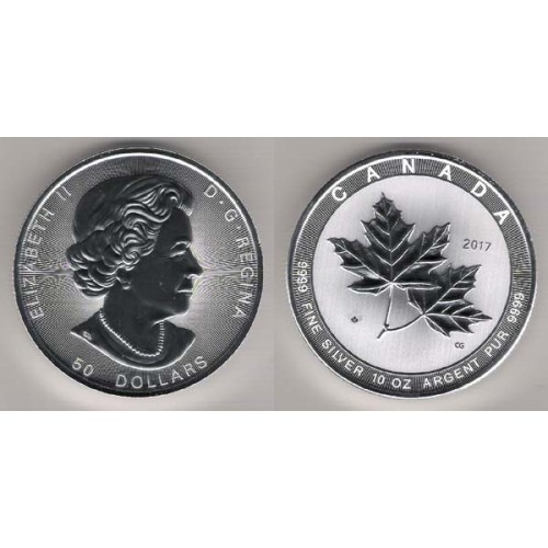 CANADÁ, 50 $ PLATA (10 OZ. 9999 mls), HOJA DE ARCE 2017 MAGNIFICENT