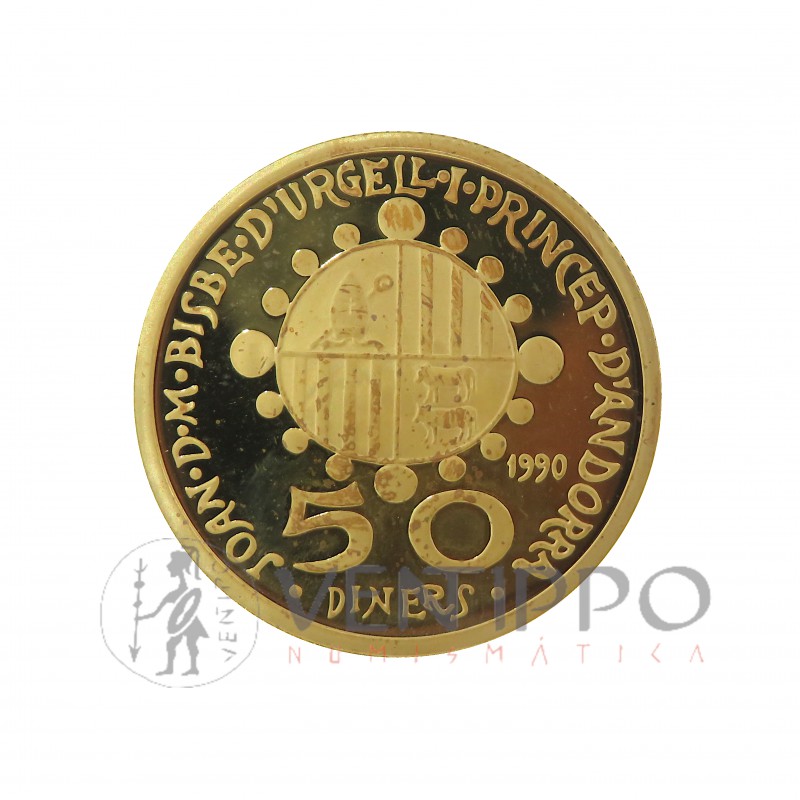 Andorra, 50 Diners Oro ( 17,02 grs ley 917 mls ) 1990, Sagrada Familia Gaudí, Prooflike. Andorra, 50 Diners Oro ( 17,02 grs ley 917 mls ) 1990, Sagrada Familia Gaudí, Prooflike.