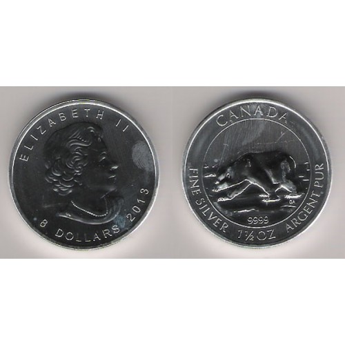 CANADÁ, 8 $ PLATA ( 1'5 OZ., LEY 9999 mls. ), OSO POLAR, 2013 S/C