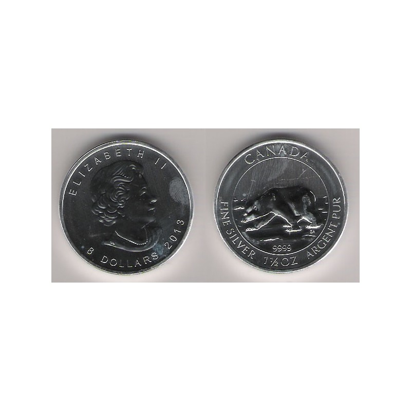 CANADÁ, 8 $ PLATA ( 1'5 OZ., LEY 9999 mls. ), OSO POLAR, 2013 S/C