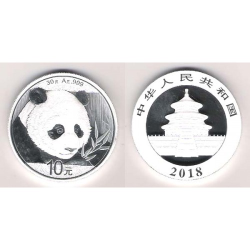 CHINA, 10 YUAN PLATA ( 30 grs. LEY 999 mls. ) PANDA 2018, BU