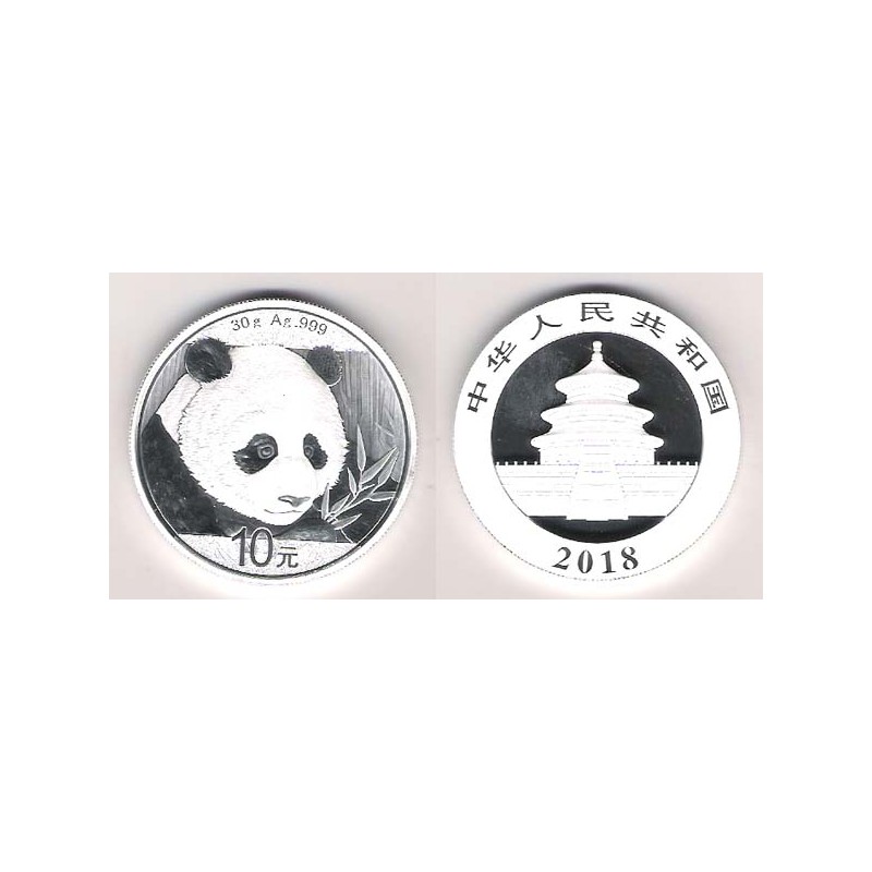 CHINA, 10 YUAN PLATA ( 30 grs. LEY 999 mls. ) PANDA 2018, BU