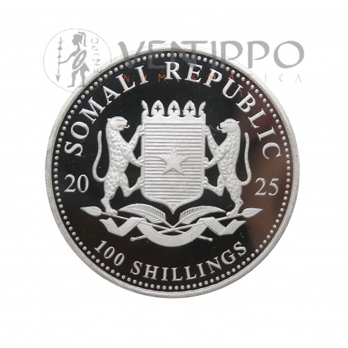 Somalia, 1000 Shillings Plata ( 1 OZ  ley 999 mls ) Elefantes 2025, BU.