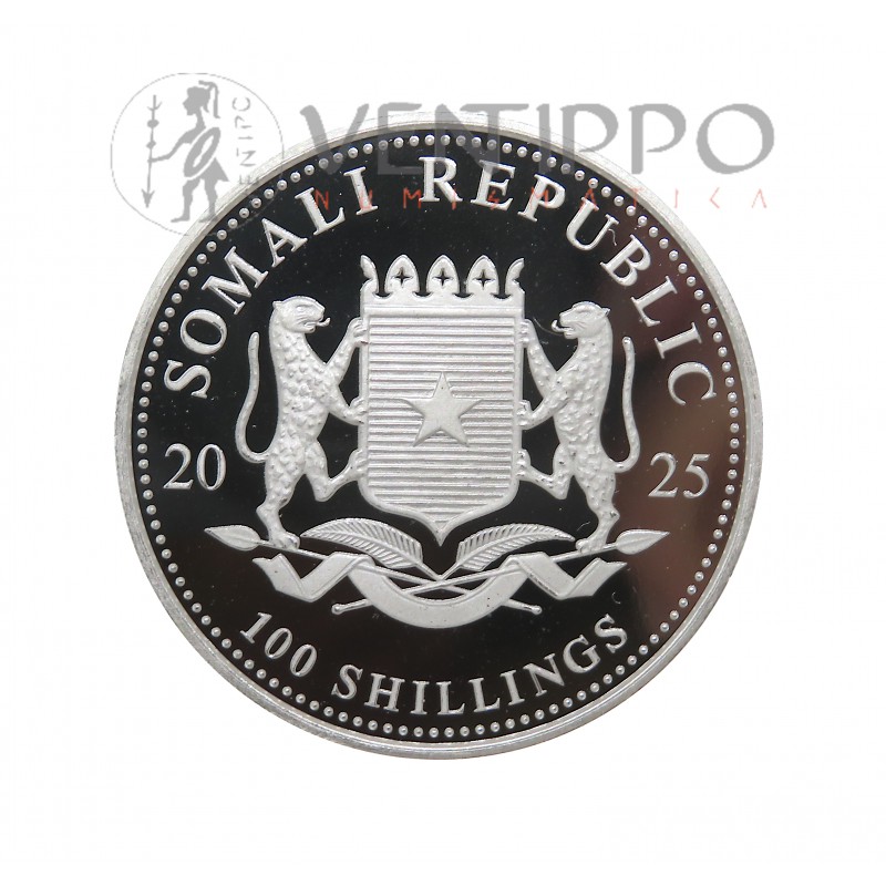 Somalia, 1000 Shillings Plata ( 1 OZ  ley 999 mls ) Elefantes 2025, BU.