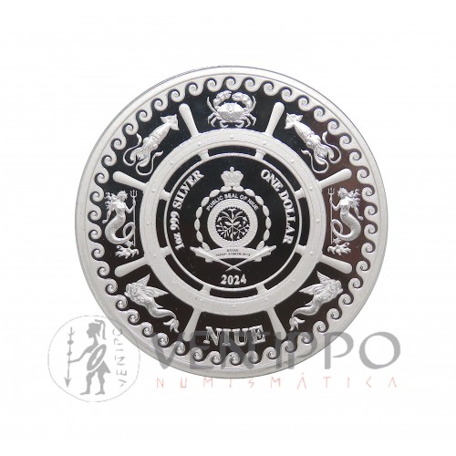 Niue, Dollar Plata ( 1 OZ  ley 999 mls ) Serpiente Marina 2024, BU.