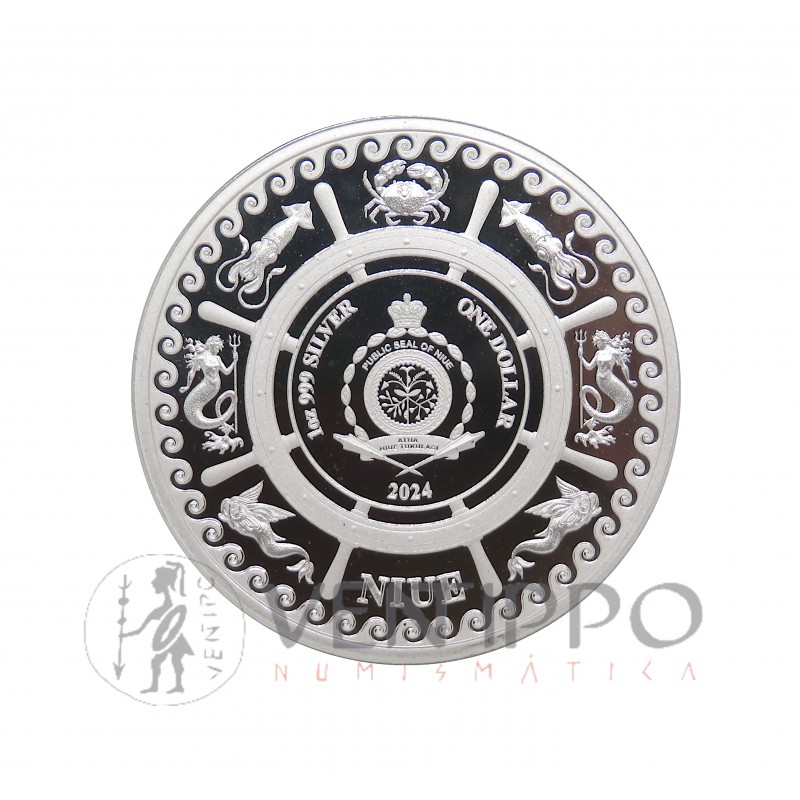 Niue, Dollar Plata ( 1 OZ  ley 999 mls ) Serpiente Marina 2024, BU.