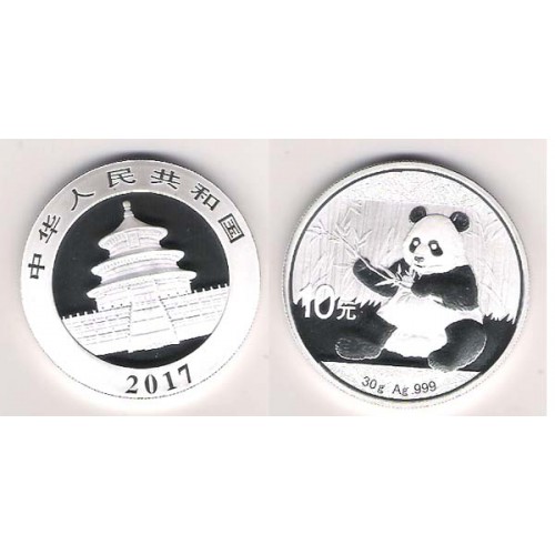 CHINA, 10 YUAN PLATA ( 30 grs. LEY 999 mls. ), PANDA 2017, BU