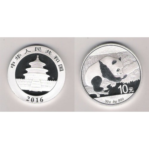 CHINA, 10 YUAN PLATA ( 30 grs., LEY 999 mls. ), PANDA 2016, BU