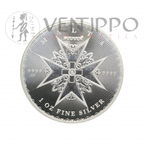 Malata, 5 € Plata ( 1 OZ ley 999 mls. ), Serie Cruz de Malta 2024. BU.