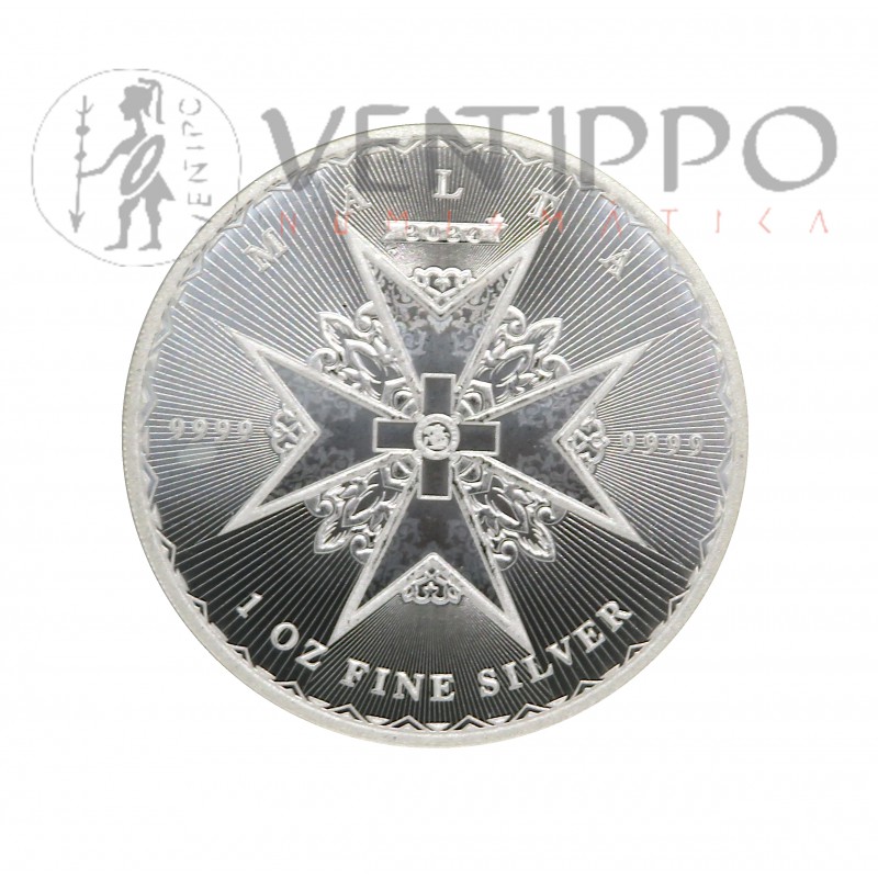 Malata, 5 € Plata ( 1 OZ ley 999 mls. ), Serie Cruz de Malta 2024. BU.