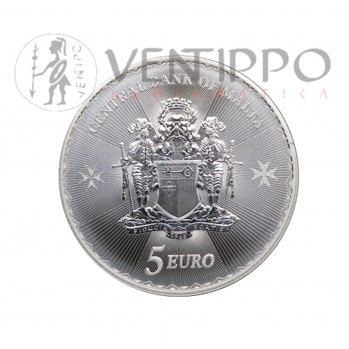 Malata, 5 € Plata ( 1 OZ ley 999 mls. ), Serie Cruz de Malta 2024. BU.