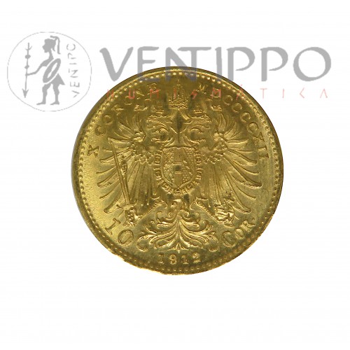 Austria, 10 Coronas Oro ( 3,39 grs ley 900 mls ) Francisco José I, S/C- 1912, reacuñación oficial.