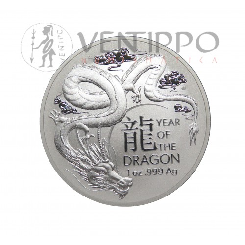 Australia, 1 $ Plata ( 1 OZ 9999 mls ) Serie Lunar RAM Año del Dragón 2024, BU.
