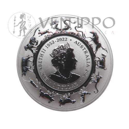 Australia, 1 $ Plata ( 1 OZ 9999 mls ) Serie Lunar RAM Año del Dragón 2024, BU.