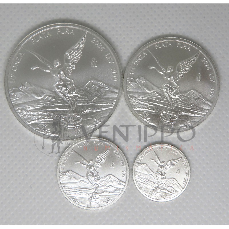 México, Set 4 monedas plata, Libertad 2024, BU Mate.