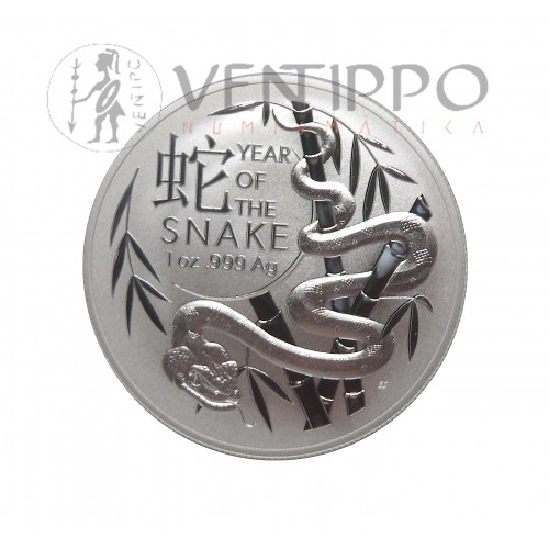 Australia, 1 $ Plata ( 1 OZ ley 9999 mls ) 2025, Serie Lunar RAM, Año de la Serpiente.