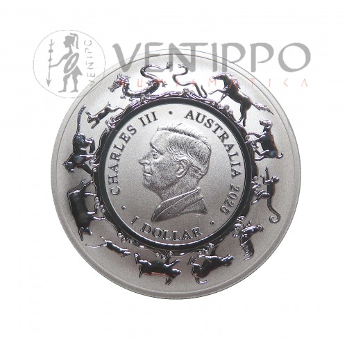 Australia, 1 $ Plata ( 1 OZ ley 9999 mls ) 2025, Serie Lunar RAM, Año de la Serpiente.