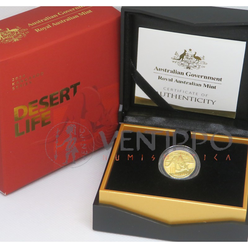 Australia, 10 $ Oro ( 1/10 OZ ley 9999 mls ) 2024, Canguro RAM Desert Life, Proof.