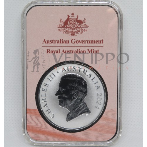 Australia, 1 $ Plata ( 1 OZ 9999 mls ) Canguro Ram Desert Life 2024, Frosted Uncirculated