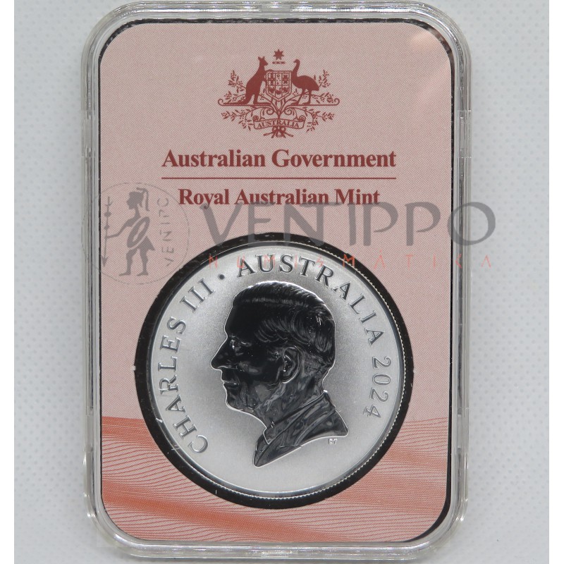 Australia, 1 $ Plata ( 1 OZ 9999 mls ) Canguro Ram Desert Life 2024, Frosted Uncirculated