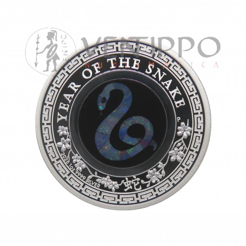 Australia, Dollar Plata ( 1 OZ 9999 mls 9 2025, Año Lunar Serpiente Ópalo, Proof.