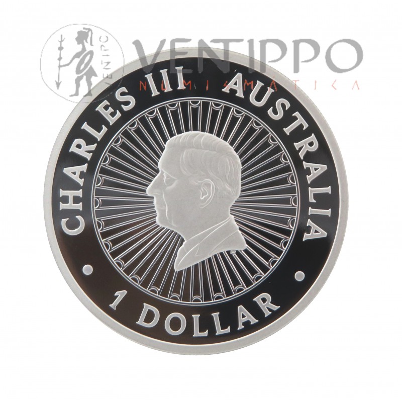 Australia, Dollar Plata ( 1 OZ 9999 mls 9 2025, Año Lunar Serpiente Ópalo, Proof.