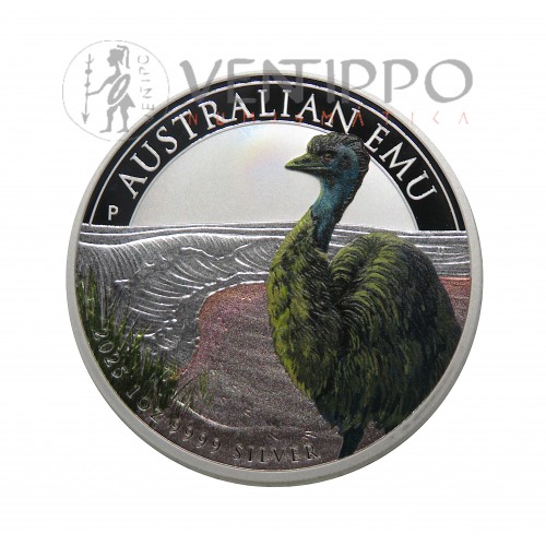 Australia, Dollar Plata ( 1 OZ ley 9999 mls ) Emu 2025 coloreado.