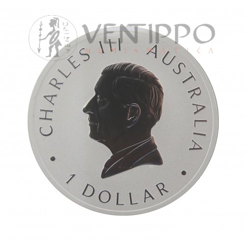 Australia, Dollar Plata ( 1 OZ ley 9999 mls ) Emu 2025 coloreado.