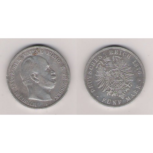 ESTADOS ALEMANES, PRUSIA, 5 MARKS PLATA, 1876, GUILLERMO I