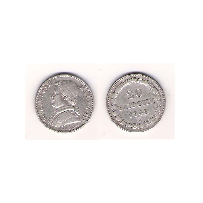 ESTADOS VATICANOS, 20 BAIOCCHI PLATA, PIO IX 1848