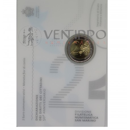 San Marino, 2 € Cartera Oficial, 50 Aniversario Declaración de los Derechos Civiles, FDC