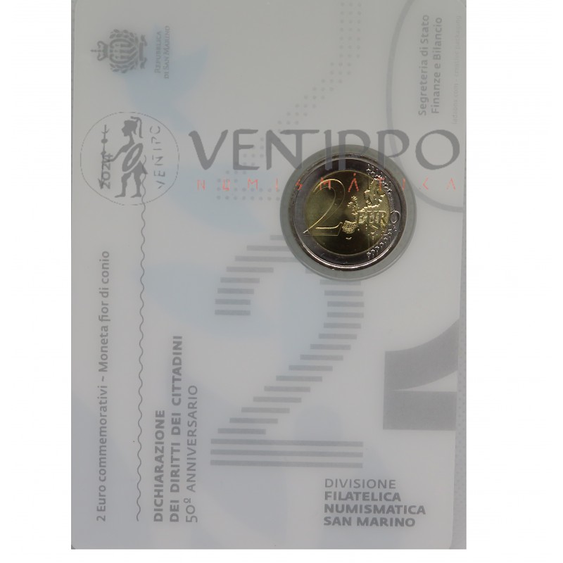 San Marino, 2 € Cartera Oficial, 50 Aniversario Declaración de los Derechos Civiles, FDC