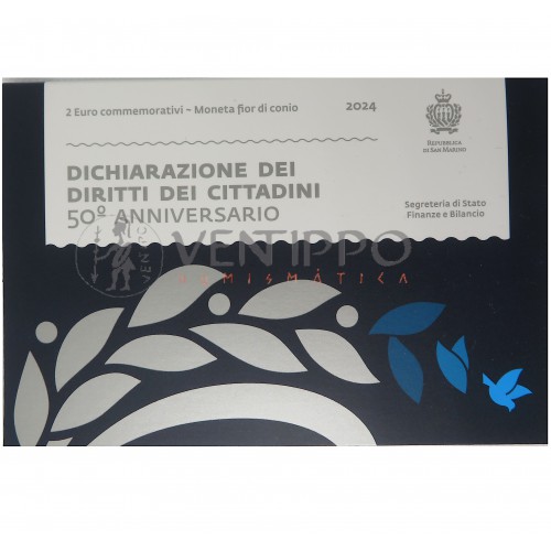 San Marino, 2 € Cartera Oficial, 50 Aniversario Declaración de los Derechos Civiles, FDC