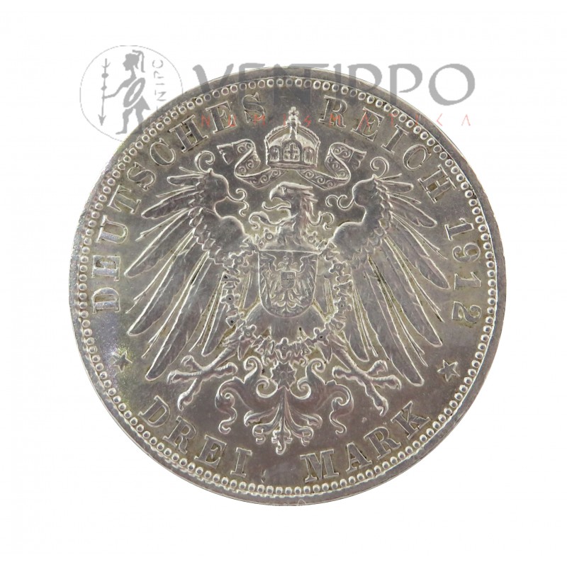 Baviera, 3 Mark Plata ( 16,65 grs. ley 900 mls ) 1912 D Rey Otto