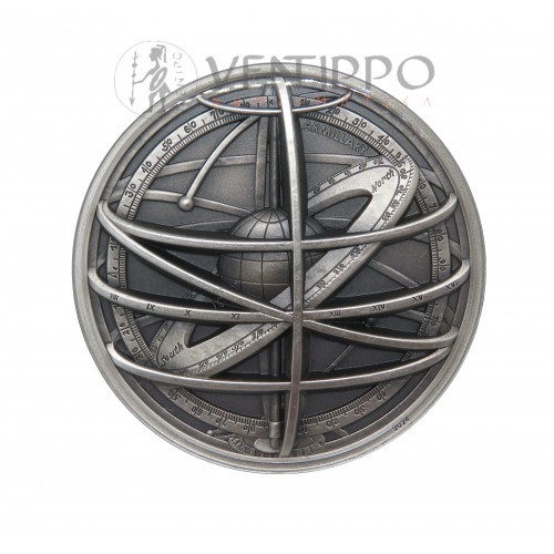 Islas Cook, 10 $ Plata ( 2 OZ ley 999  mls ), 2024 Esfera Armillar, Proof acabado antiguo