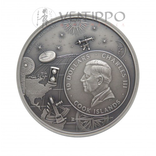 Islas Cook, 10 $ Plata ( 2 OZ ley 999  mls ), 2024 Esfera Armillar, Proof acabado antiguo