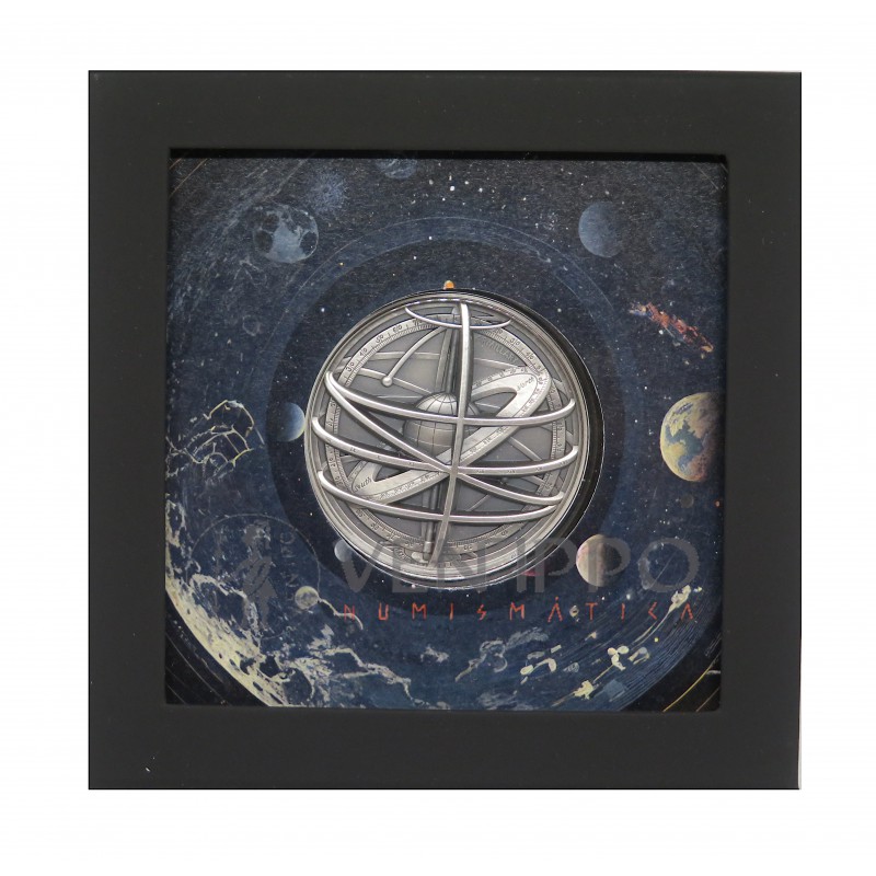 Islas Cook, 10 $ Plata ( 2 OZ ley 999  mls ), 2024 Esfera Armillar, Proof acabado antiguo