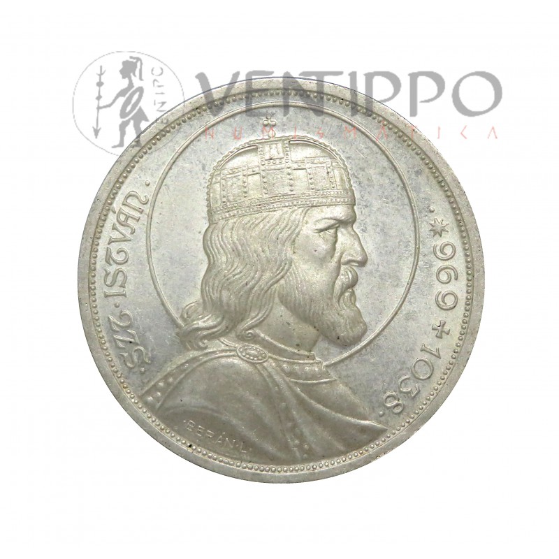 Hungría, 5 Pengo Plata, 1938 IX Centenario Muerte San Esteban, S/C