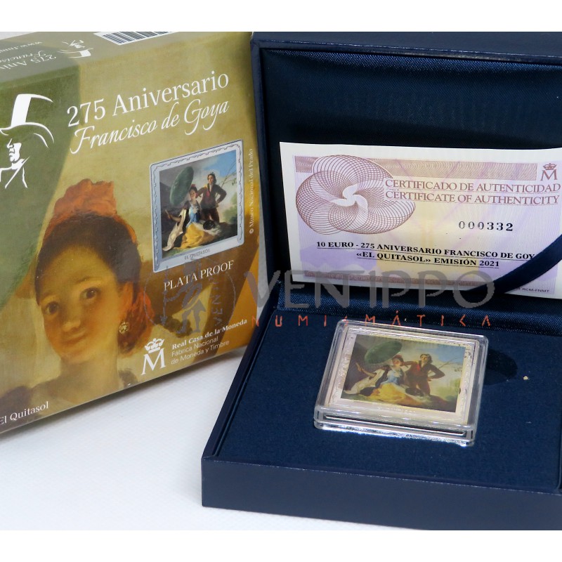 España, 10 € Plata Proof ( 1 OZ 999 mls ) 2021, Serie 275 Aniversario Francisco de Goya "El Quitasol".