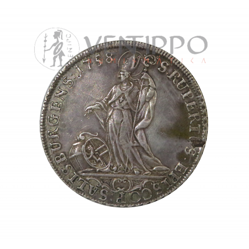 Estados Austríacos, Obispado de Salzburgo, Thaler de Plata, 1758, MBC+, escasa.