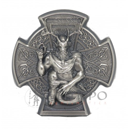 Isla de Man, 5 Pounds plata ( 3 OZ ley 999 mls ) 2021, Dios Cerunnos, Proof Antique Finish.