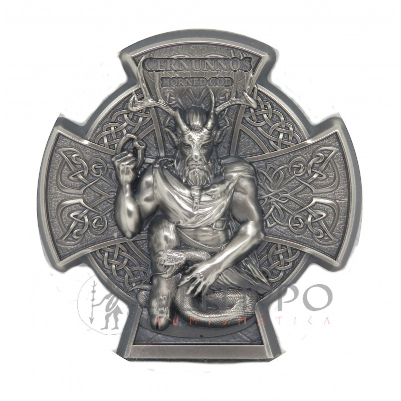 Isla de Man, 5 Pounds plata ( 3 OZ ley 999 mls ) 2021, Dios Cerunnos, Proof Antique Finish.