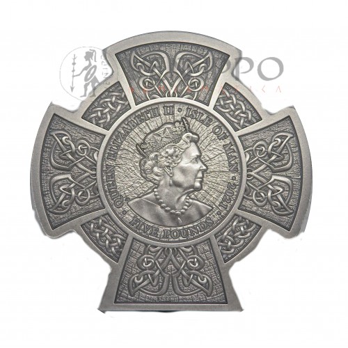 Isla de Man, 5 Pounds plata ( 3 OZ ley 999 mls ) 2021, Dios Cerunnos, Proof Antique Finish.