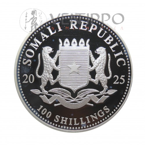 Somalia, 100 Shilling Plata ( 1 OZ 999 mls ) Leopardo 2025, BU