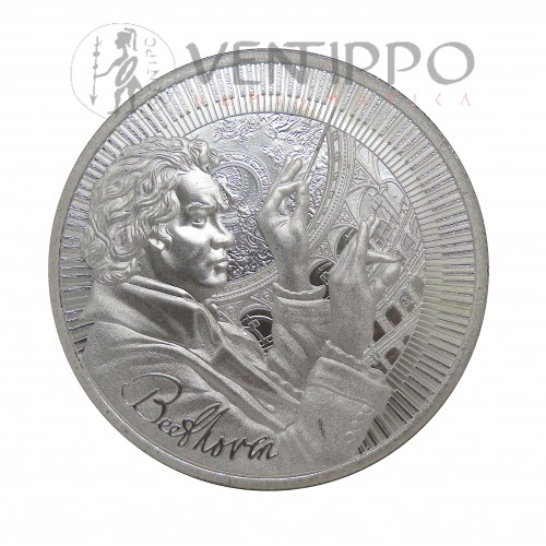 Niue, 2 $ Plata ( 1 OZ ley 999 mls ) Beethoven 2024, BU.