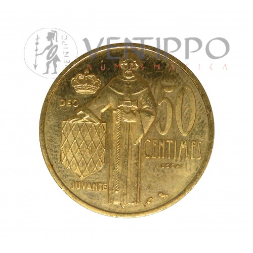 Mónaco, 50 Céntimos Oro ( 15'14 grs. ley 920 mls ) 1962 ensayo, muy rara