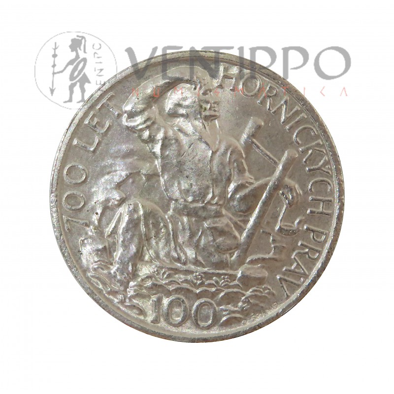Checoslovaquia, 100 Korun Plata, 1949 VIII Centenario Privilegios Mineros de Jihlava, S/C-