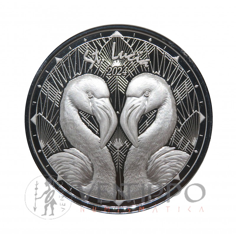 ST. Lucía, 2 $ Plata ( 1 OZ LEY 999 MLS ) EC8 VII, Flamencos 2024, Prooflike.