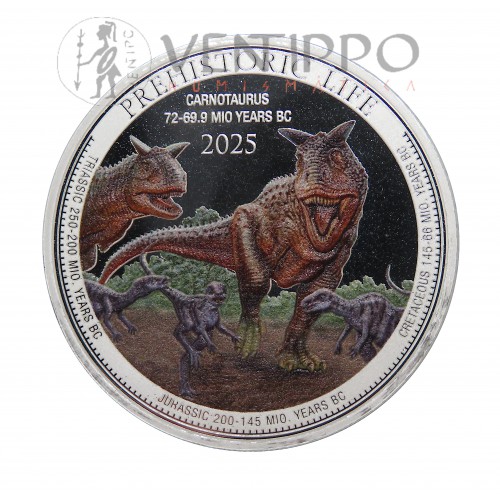 Congo, 20 Francs Plata ( 1 OZ 999 mls ) 2025 Carnotaurus, BU coloreada