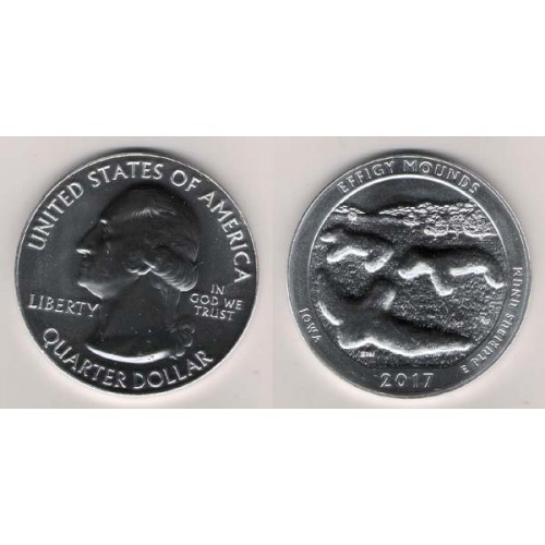 ESTADOS UNIDOS, QUARTER DOLLAR ( 5 OZ. PLATA 999 mls) EFFIGY MOUNDS IOWA 2017